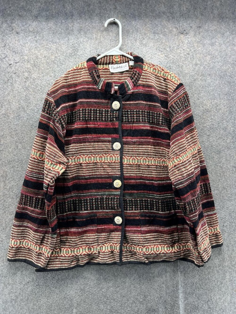 Flashback Jacket Womens XL Multicolor Striped Knit Button Front Boho Hippie